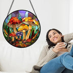 Colorful Mushroom Forest Stained Glass Window Hanging Suncatcher Gifts 15" - Image 2