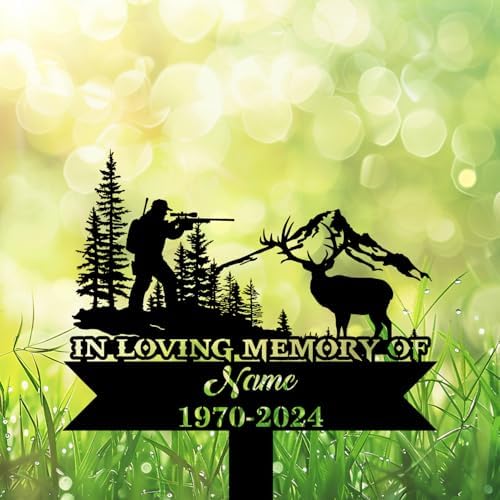Personalized Hunter Grave Marker Elk Hunting Memorial Garden Stake 8-24 inch Hunter Dad Loss Gift, Hunter Memorial Gift Loss of Loved One (Elk Hunting) - Image 2