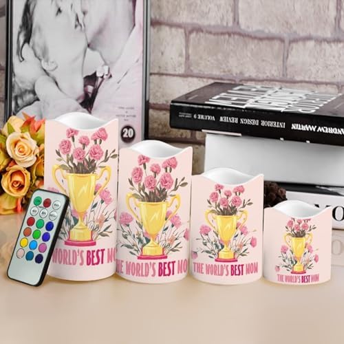 Carnation Flameless Candles LED Pillar Candles Battery Operated Candles with Remote and Timers Color Changing Electric Fake Plastic Candles Mothers Day Decor Set of 4 - Image 4