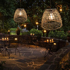 Rattan Solar Hanging Lantern, Outdoor Waterproof Chandelier Light - Image 2