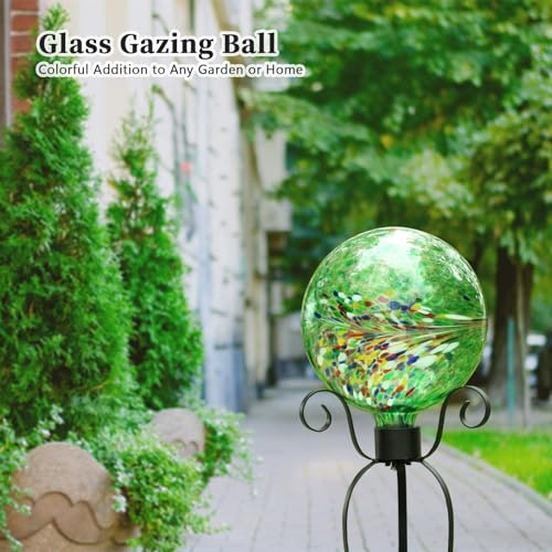 VCUTEKA Gazing Ball for Garden, Glass Outdoor Garden Globe Decor 10" Green - Image 2