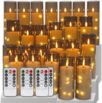 24 Pack Flameless Candles, Gray LED Pillars with Star Lights, 4 Remotes by ECLHTLNY