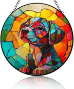 Pet Dog Stained Glass Suncatcher Labrador Dachshund Handmade Window Hangings Colored Glass Suncatcher for Home Decor Gift for Pet Lover Wife Friend Family 9.8 Inch by Unknown