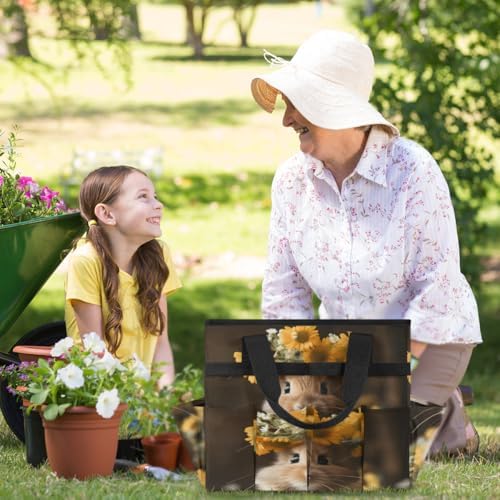 Funny Rabbit Garden Tool Bag Organizer Heavy Duty Floral Rabbit Gardening Tote Bag with 10 Pockets for Women Men Gardening Gifts - Image 2