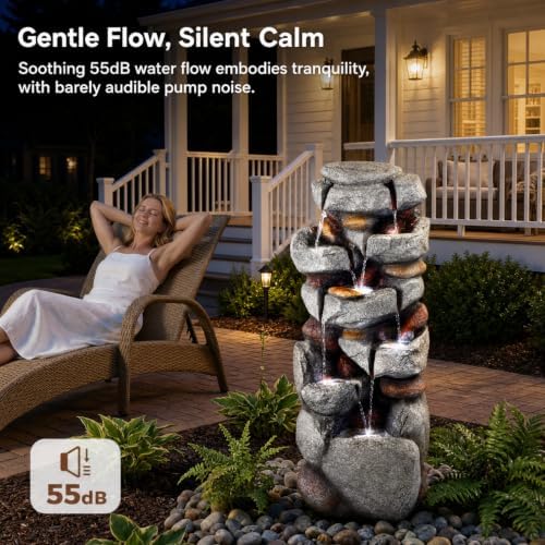 Outdoor Water Fountain 7-Tiers Cascading Rock Waterfall - Image 4