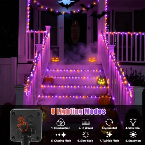 YEGUO 4 Pack Halloween Solar Fairy Lights, Each 33ft 100 LED Orange and Purple Christmas Lights Outdoor Waterproof, 8 Modes Sliver Wire Solar String Lights - Image 4