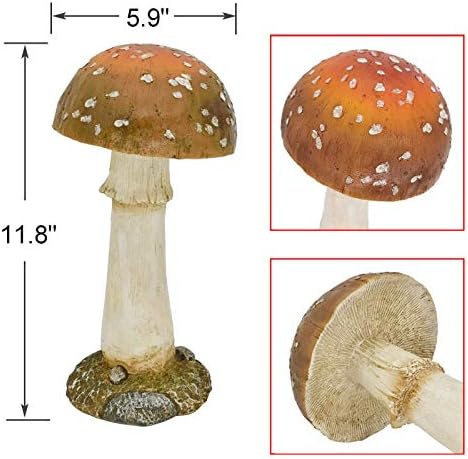 Mushroom Decor Outdoor Garden Statue - Garden Gnome's Favorite Garden Decoration Patio Decor (11.8", Brown) - Image 3
