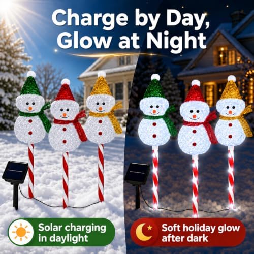 Snowman Solar Christmas Decorations Outdoor, Solar Pathway Stake Lights - Image 5