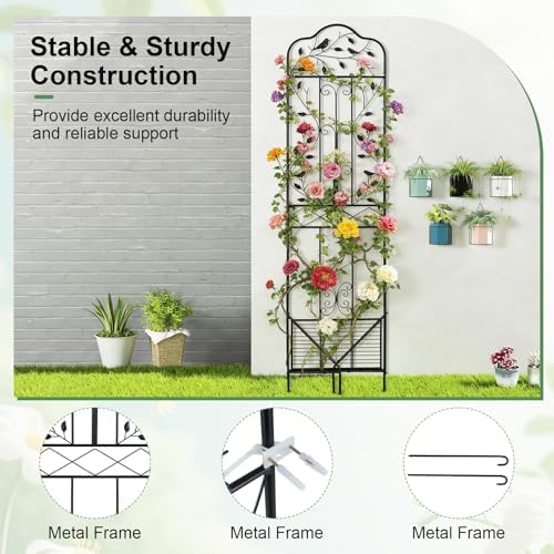 Giantex Metal Garden Trellis for Climbing Plants Set 2, 75" x 20" Outdoor Rose Trellis w/Foldable Bottom, Freestanding Plant Support for Vines, Flowers, Vegetables & Fruits, Patio Lawn Garden, Black - Image 4