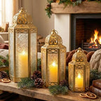 Vela Lanterns Decorative Outdoor & Indoor Tall Floor Candle Holders, Gold - Image 2
