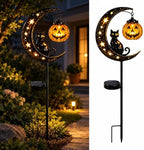 Solar Halloween Black Cat & Pumpkin Moon Garden Stake Light, with Hanging Pumpkin Lantern, Outdoor Halloween Decorations Yard Decor Lights for Garden, Patio, Lawn, Walkway, Porch(Style-A) by MUSICRAB