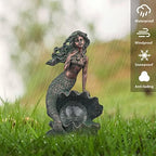 TERESA'S COLLECTIONS Mermaid Garden Statue Solar Resin Patina Bronze 12" - Image 4
