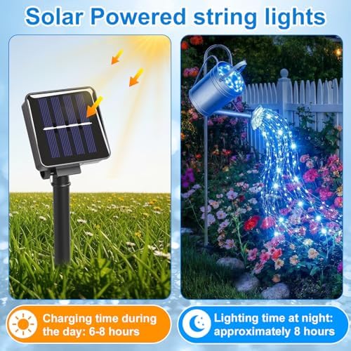 12 Pack Solar Waterfall Fairy Bunch Lights Outdoor Waterproof 9 Strand 180LEDs 8 Modes Watering Can Light (No Can) Firefly Bunch Lights for Patio Yard Garden Decorations(Blue) - Image 3