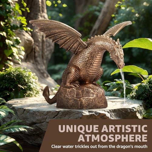 Dragon Water Fountain Décor, Resin Garden Dragon Statue Fountain, Vintage Dragon Waterfall Fountain Sculpture, Vivid Dragon Fountain Ornament for Outdoor Yard Garden - Image 4