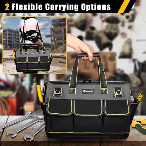 20 in Tool Bag For Men with Waterproof Molded Base, High Capacity Wide Mouth Tote, Construction Worker Electricians Tool Bags, Large Tool Bag Organizer for Men Women (Grey) - Image 7