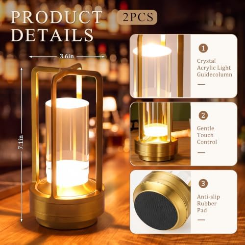 Riakrum 2 Pack Cordless Table Lamp Rechargeable LED Light, Lantern - Image 2