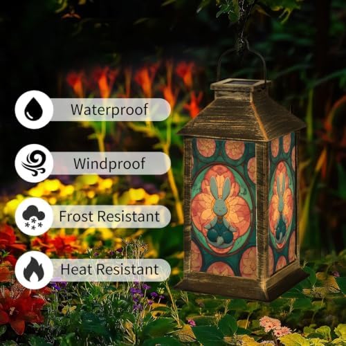 Solar Lantern Symmetrical Stained Glass Outdoor Waterproof Garden Hanging Lantern Solar Powered Lighting Outside Solar Light for Patio Yard Camping, Gifts for Women Mom - Image 3
