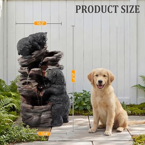 19.7" Tall Outdoor Water Fountain, 5 Tier Cascading Bowls and Stacked Water Fountain with LED Lights, for Yard Décor, Backyard, Patio and Deck (21.7'') - Image 3
