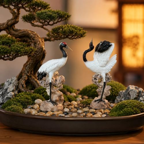 LUOZZY 2 Pcs Red Crowned Crane Figurine with Base for Aquarium Fish Tank - Image 4
