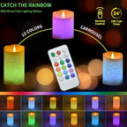 NICEME Rechargeable Color Changing Candles with Remote Timer USB Cable 3PCS LED Multi Colored Flameless Candles Battery Operated Real Wax USB Pillar Candles Flickering for Halloween Christmas Decor - Image 2