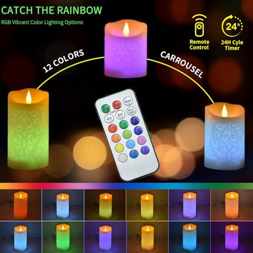 NICEME Rechargeable Color Changing Candles with Remote Timer USB Cable 3PCS LED Multi Colored Flameless Candles Battery Operated Real Wax USB Pillar Candles Flickering for Halloween Christmas Decor - Image 2