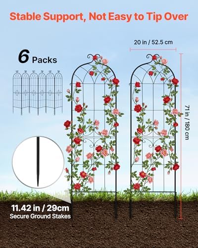 VEVOR 6 Packs Metal Garden Trellis for Climbing Plants Outdoor 71x20in, Rustproof Plant Tall Trellis for Rose Vine Flowers and Vegetables - Image 2