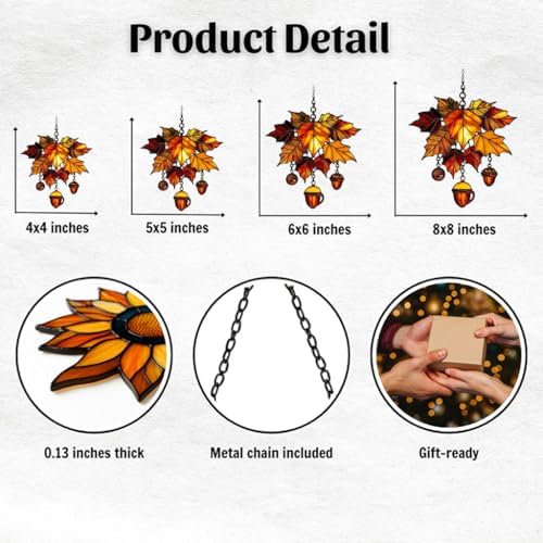 Maple Leaves and Acorn Acrylic Suncatcher - Image 2