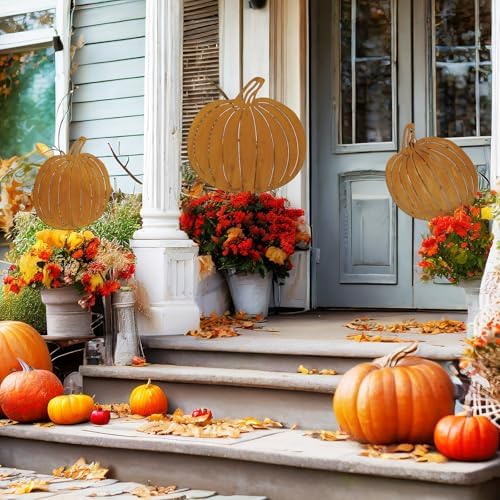 GlikCeil 3 Pcs Fall Decor Outdoor Rustic Pumpkin Stakes, Fall, Rustic - Image 3