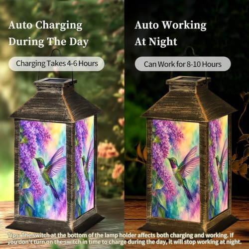 Solar Lantern Colorful Purple Flowers Outdoor Waterproof Garden Hanging Lantern Solar Powered Lighting Outside Solar Light for Patio Yard Camping, Gifts for Women Mom - Image 4
