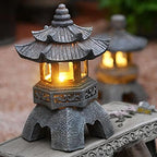 Pagoda Asian Decor Garden Statue with Solar Garden Light - Imitation Stone Pagoda Lantern Outdoor Zen Figurine, Resin (Color : Gray, Size : 5.5" x 5.5" x 10.2") - Image 7