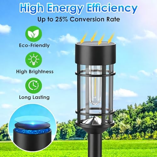 Mancra Solar Pathway Lights Outdoor, 8 Pack Metal Glass Solar Lights Outdoor Waterproof Auto On/Off Landscape Path Lighting Garden Decor for Yard Walkway Driveway, Cool White - Image 4