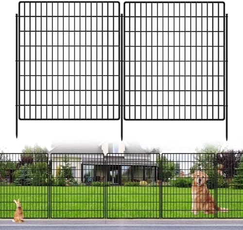 10 Panels Garden Fencing Animal Barrier, 33 in(H) X 24 ft(L) Dog Fence Outdoor for Yard Rustproof No Dig Decorative Tall Garden Fence Metal Wire Panel Border Patio Rabbit Temporary Ground Stakes by KYATE