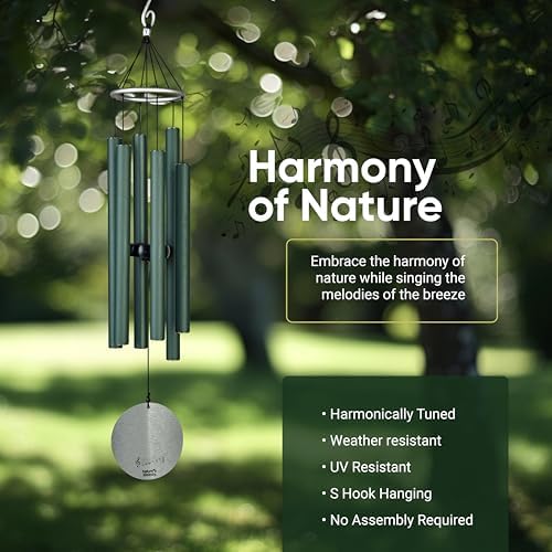 Nature’s Melody Aureole Tunes Wind Chimes – Outdoor Windchime with 6 Tubes Tuned to B Pentatonic Scale, 100% Rustproof Aluminum, Powder Finish & S Hook Hanger for Sympathy, Memorial Gift or Zen Garden - Image 4