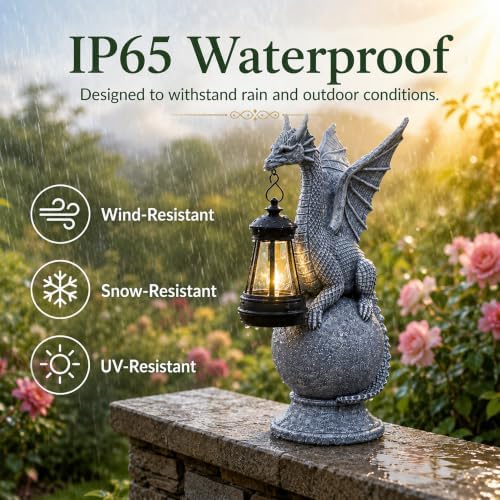 Solar Garden Dragon Statue: Outdoor Figurine with Lantern Lights - Image 4