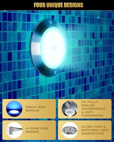 Goldlife P9-2 6Inch RGB Pool Lights for Inground Pool LED 12V 60W PC 50FT - Image 2