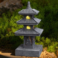 Japanese Lantern Pagoda Garden Statue, 10 Inch Weatherproof Solar Garden Decor, LED Light Zen Japanese Lantern for Backyard Balcony Patio Lawn Yard, Grey by Unknown