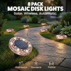 Bell+Howell 8 Pk Mosaic Solar Lights Outdoor LED Disk Pathway Lights, Taupe - Image 2