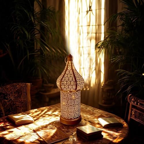 Moroccan Style Vintage Lantern Metal Decorative Table Lamp 12.68" Tall Moroccan Lantern Decorative Candle Holder Lamp for Ramadan Decor Home Living Room Bedroom Garden Yard Weddings Parties 05 - Image 4