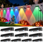 Solar Fence Lights Outdoor Waterproof,9 Modes Color Changing Solar Powered Deck Lights,12H Runtime Optical Lens Lighting for Halloween Christmas Decorations,Patio/Wall/Backyard/Garden/Step(10 Pack) by Unknown