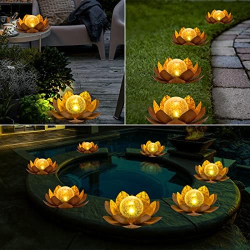 AIINY Solar Light Outdoor(2Pack), Art Crackle Globe Glass Lotus Decoration, Solar LED Waterproof Metal Flower Lights for Patio,Lawn,Walkway,Tabletop - Image 6