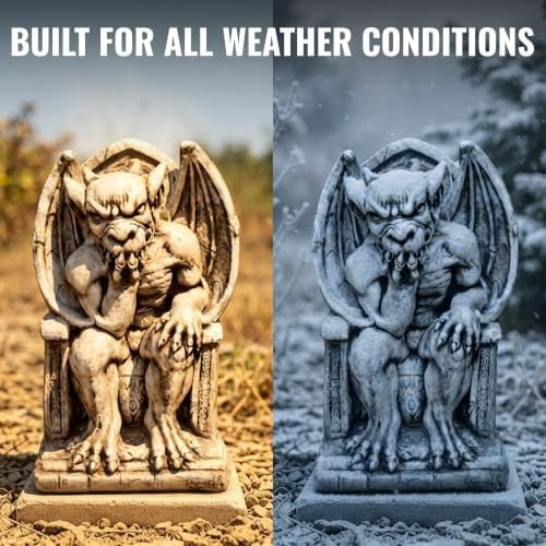 OLOMA Sitting Throne Gargoyle Concrete Garden Statue Winged Demon Sculpture Gothic Outdoor Decor Yard Art Cement Guardian Ornament Handmade Fantasy Garden Accent - Image 3