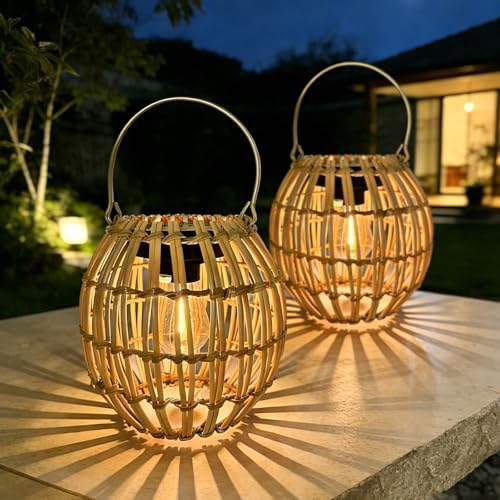 Solar Lanterns Outdoor Waterproof, Rattan Solar Outdoor Lanterns 2 Pack by Unknown