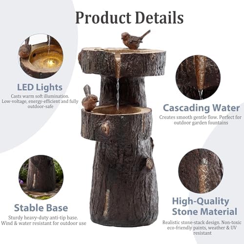 22.4" Tall Outdoor Water Fountain, 2 Tier Cascading Bowls and Stacked Water Fountain with LED Lights, for Yard Décor, Backyard, Patio and Deck (22.4'') - Image 6