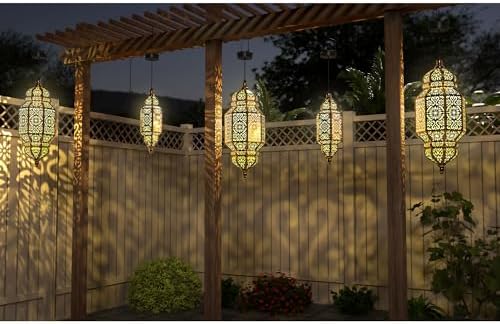 Twinkya 18 Inch High Large Hanging Solar Lights Outdoor Garden Decorative Solar Lantern Waterproof Plastic Moroccan Outdoor Decorations for Patio Pathway Yard Porch Backyard Garden Decor (1 Pack) - Image 4