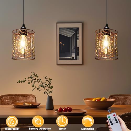 Battery Operated Hanging Outdoor Chandelier, Battery Power 5′′×6′′ Pendant Light, Gazebo Lights Outdoor, 4 AA Batteries, for Gazebo, Pergola, Porch, Patio, Indoor Outdoor Decor Lighting (2) - Image 2