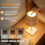 Waterproof Outdoor Rechargeable Cordless Table Lamp with Wicker Shade, Battery Operated Portable Table Light with Adjustable Height Pole, for Patio Restaurant Kitchen Dinner (White) - Image 4