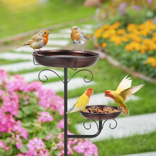 42" Large Freestanding Metal Bird baths for Outdoors Bird Feeder Ground for Garden Decor, Removable Bowl with Strong 5 Stakes, Bird Bath for Outside, Ground Mounted Birdbaths for Pation Backyard Lawn - Image 7