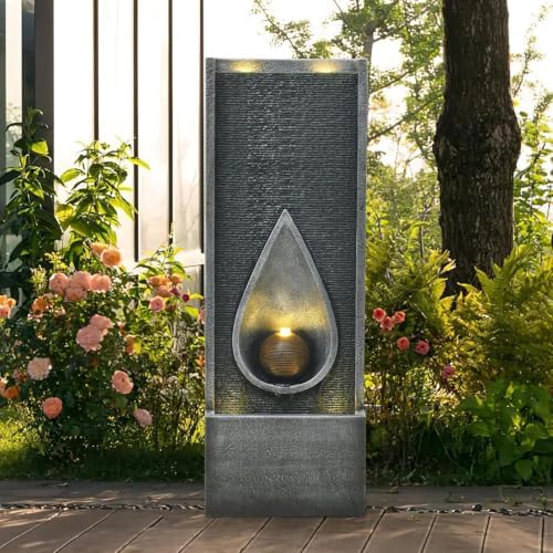 53'' Outdoor Garden Water Fountain with Lights, Water Feature for Patio by Desgmomy