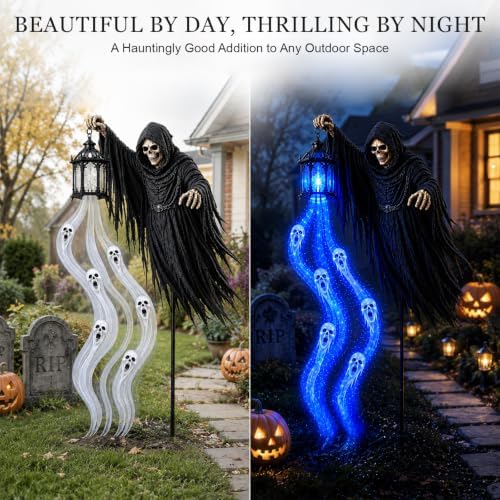 Solar Grim Reaper Skeleton Garden Light for Outdoor Halloween Decorations - Image 3