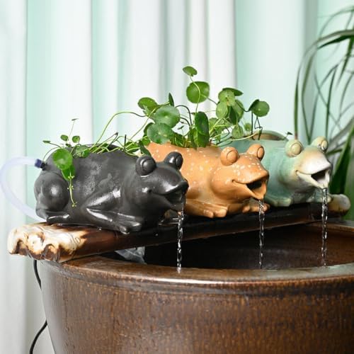 Ceramics Waterfall Frog Statue Fountain with Water Pump, Garden Pond Spitters, Automatic Circulation Water Landscaping Ornaments for Ponds, Patio and Courtyard(Yellow) - Image 3